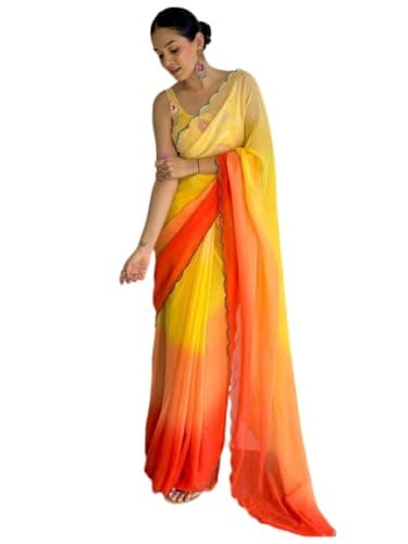 BE4ME.COM Ready to wear saree one min ready saree Pre draped pre-stitched sari with Unstitched Blouse (Mulit 04)