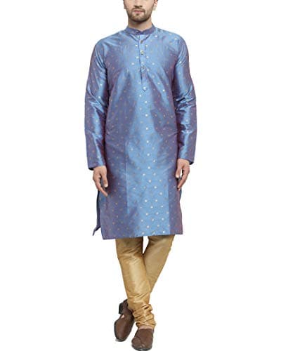 Sojanya (Since 1958 Men'S Silk Blend Blue Kurta & Gold Churidar Pyjama Set, Size 40