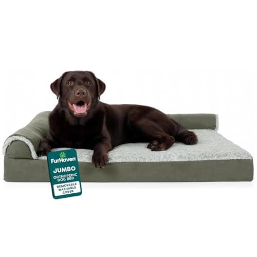 FurHaven Orthopedic Dog Bed fo...L, Faux Fur & Suede, Dark Sage