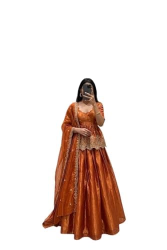 Indian Style lehenga choli for women Wedding Party Wear Dress fully stitched. (orange, 38)