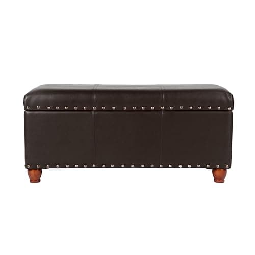 HomePop Faux Leather Cocktail Storage Bench, Brown