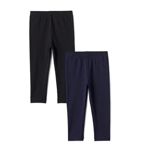 Amazon Essentials Girls' Cotton Stretch Leggings, Pack of 2, Navy, 4T