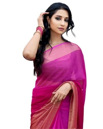 BE4ME.COM Trendy Ready to wear sari one min ready saree Pre draped pre-stitched saree with Unstitched Blouse (Dark Pink)