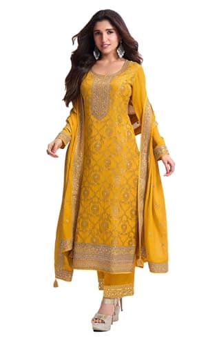 Shriva Fashion indian salwar kameez ready to wear Eid festival embroidered wedding plus size salwar suit for women (2805) (Yellow, 42)