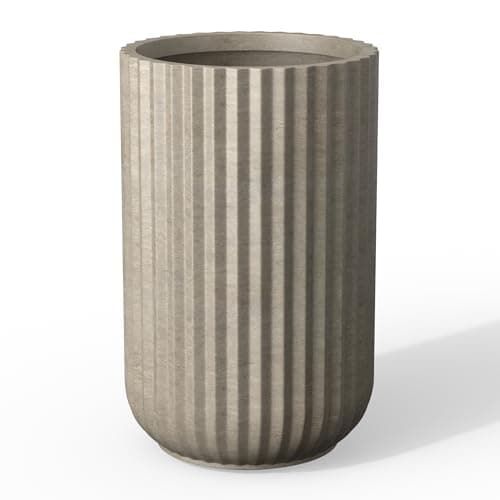 Kante Tall Fulted Planter, 17....ts, Flower, Weathered Concrete