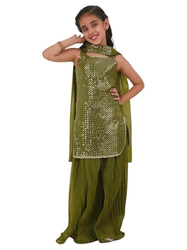 AJ DEZINES Girls Indian Ethnic Wear Salwar Kameez For Kids|Girls Punjabi Suit|Kids Kurta Sharara Set|Indian Dress|Green-38