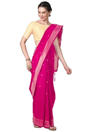Chandrakala Banarasi Saree for Women with Unstitched Blouse Piece Indian Wear, Pink (1440PIN)