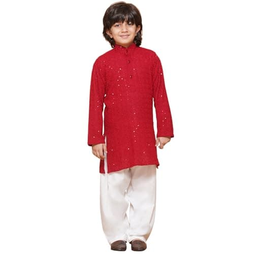 AJ DEZINES Kids Indian Ethnic Wear Kurta Set For Boys|Boys Indian Outfit|Traditional Festive Wear|Chikankari Kurta Pyjama-R7