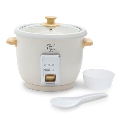 GreenLife Rice Cooker with Rem...o Keep Warm, Easy Clean, Cream