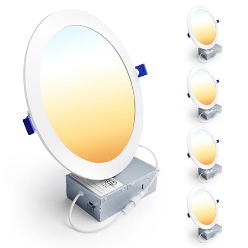 Ensenior 4 Pack 8 Inch LED Recessed Light, Dimmable, 2700K-5000K 5CCT, 1600LM High Brightness, 18W 120V, Damp Rated, Ultra-Thin Canless Wafer Light - ETL & FCC & IC
