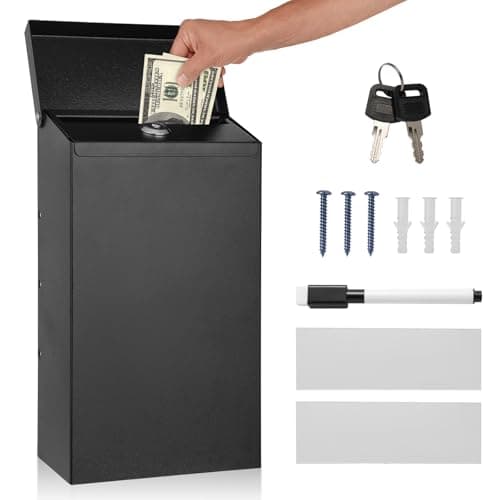 Diggoo Locking Metal Security Donations Box with 4 Keys, Suggestion Lockbox with Erase Boards and Pen, Collection Boxes, 10x5.7x3 Inch