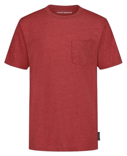 Lucky Brand Boys' Short Sleeve Slub Pocket Crew Neck T-Shirt, Soft, Comfortable, Relaxed Fit, Punch Heather, 14-16