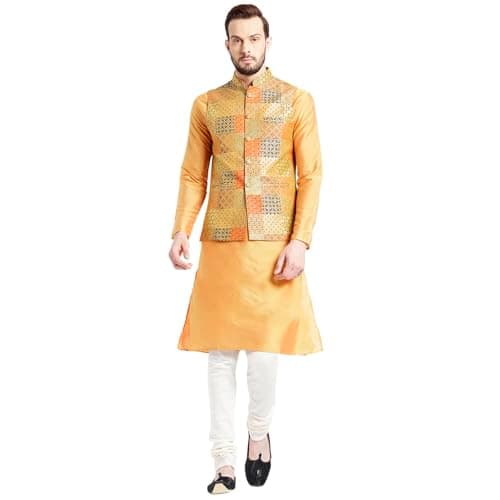 KISAH Men Regular Kurta Jacket Set KA-0004-5020-C101-38 Orange