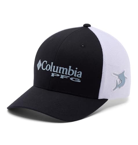 Columbia Unisex PFG Logo Mesh Ball Cap, Black/Crushed Blue/Marlin, XX-Large