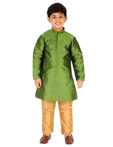 Pro-Ethic Style Developer Kid's Indian Clothing Traditional Wear Silk Kurta Sets for Boys | Pack Of 1 (S-129 | Green, 15-16 years)