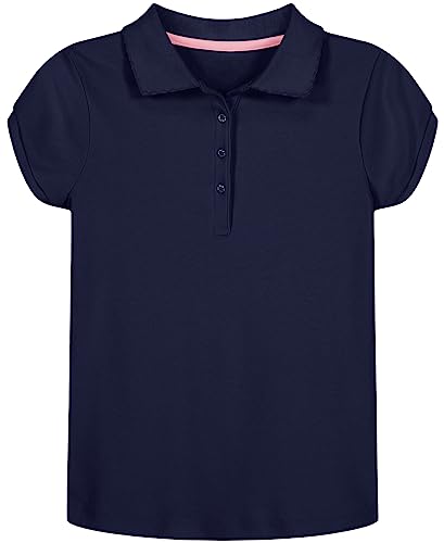 Nautica Girls School Uniform Short Sleeve Pique Polo Shirt, Navy, 14-12 US