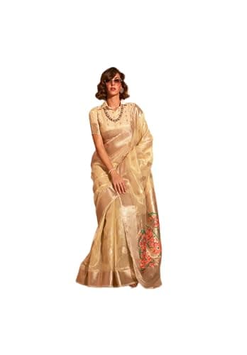 Rang Priya Designer Paithani tissue silk saree with unstitched blouse (Golden)