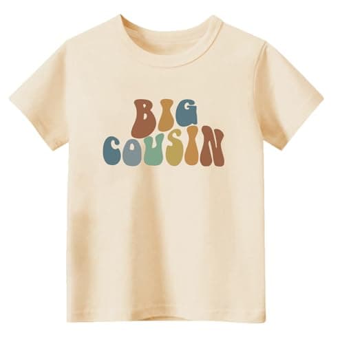 Sineeko Big Cousin Toddler Shirt Boys Girls Matching Tees Family Reunion Vacation T-Shirt New Cousin Reveal Gifts Beige 5T