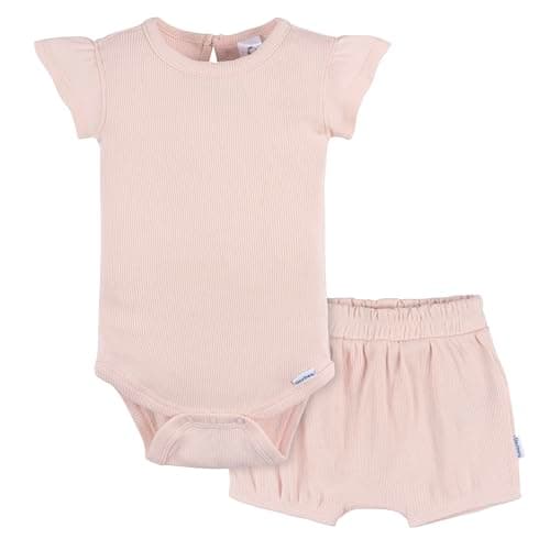 Gerber Baby Girls' Bodysuit and Shorts Set, Crystal Pink, 24 Months