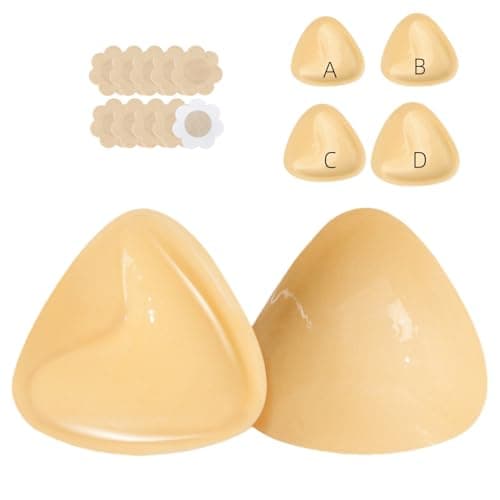 Uiheex Double Sided Sticky Bra Inserts, Reusable Push Up Adhesive Pads with Padding for Bikini, Swimsuit, Sports Bra & Strapless Dresses Beige D