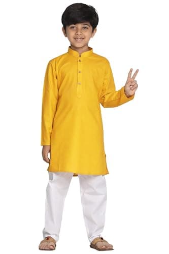 Chandrakala Kids Kurta Set for Boys Indian Ethnic Wear,Yellow, 5-6 Years (KK117YEL7)