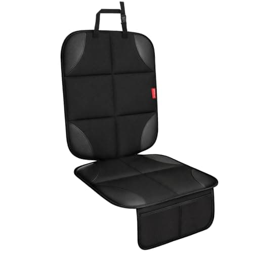 dre drive Car Seat Protector, Thick Padding and Upgraded Non-Slip Backing, 600D Waterproof Fabric Child Car Seat Cover with Mesh Pockets, No Imprints, Universal Fit for Car SUV Truck (Black 1pc)