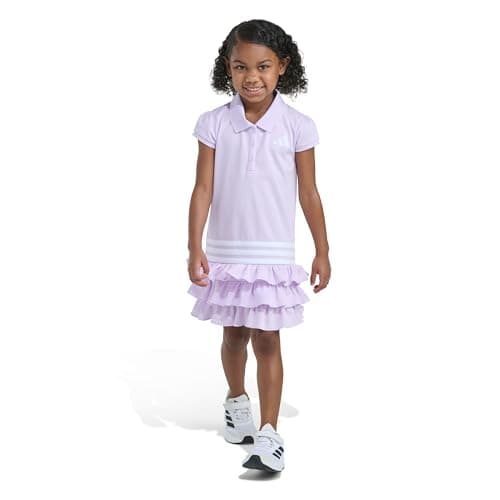 adidas Girls Short Sleeve Ruffle Polo Dress, Ice Lavender, 5