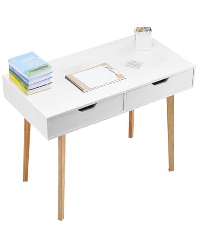 VEVOR Small Desk with Drawers,...for Home, Office, White + Wood