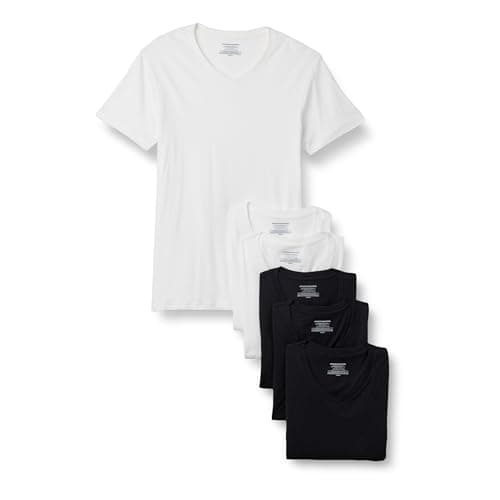 Amazon Essentials Men's Slim Fit V-Neck Undershirt, Breathable Cotton, Pack of 6, Black/White, Medium