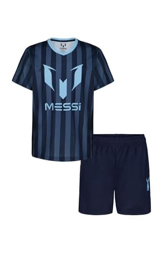 Messi Boys' Lifestyle Short Sleeve 2-Piece Set, Slim-Fit Jersey Set With Top & Shorts, Air Blue
