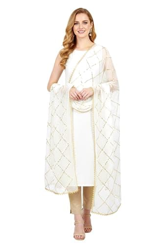Chandrakala Chiffon Dupatta for Women, Shawl Scarf Wrap Chunni Long Sheer Evening Stole for Wedding, Party & Formal Dress,Off-White (D238OFF)