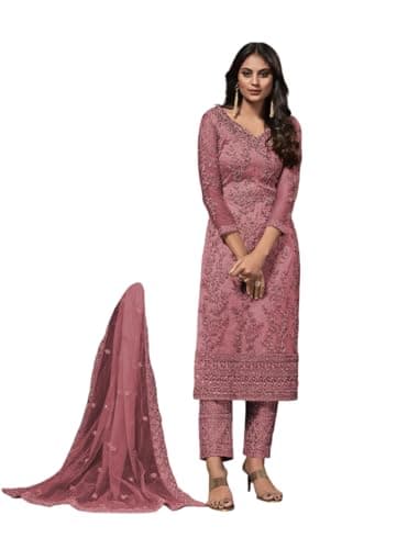 FABMIAMI New Wedding Partywear Embroidered Salwar Kameez Indian Dress Ready to Wear Salwar Suit For Women FM-18 (US, Numeric, 38, Regular, Regular, Purple)