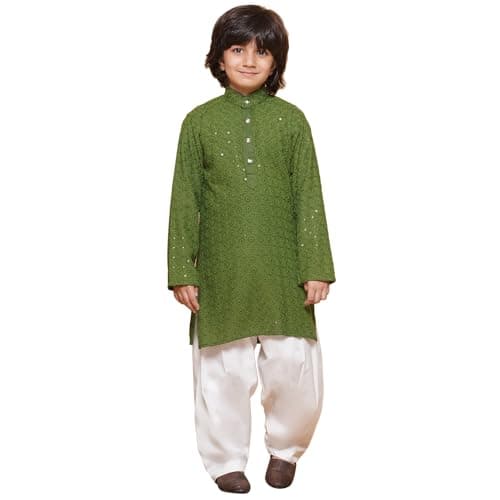 AJ DEZINES Kids Indian Ethnic Wear Kurta Set For Boys|Boys Indian Outfit|Traditional Festive Wear|Chikankari Kurta Pyjama-G-6