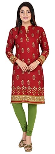 Indian Kurtas for Women Long Kurti Tunic Tops (Maroon, 4XL)