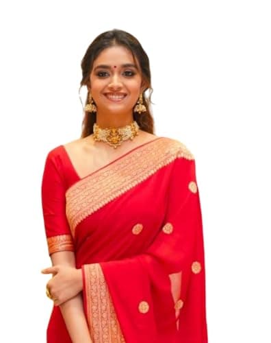 Aqila Attire Women's Traditional Designer Saree with unstitched Blouse Piece – Elegant Wedding, Party & Festive Wear Silk Blend Saree (Bright Red)