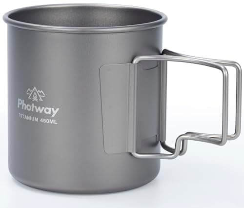 photway Ultralight Titanium Camp Mug 450ml (15.2oz) – Lightweight Backpacking Coffee Mug Cup for Hiking, Camping & Direct Flame Use