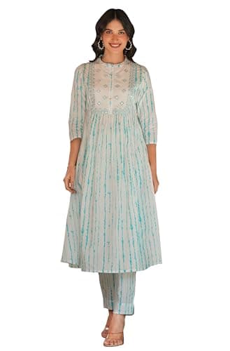 Janasya Indian Women's Cotton White Tie & dye Print Casual Wear Kurta Set for Women