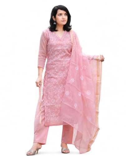 Beads N Stones Women's Embroidered Straight Kurta Pant with Dupatta Set 3-Piece Outfit Kurta with Matching Pants & Dupatta