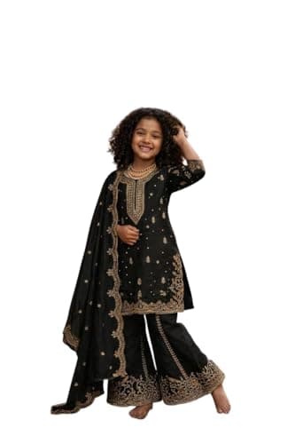Cholista Baby Girls Festive & Party Wear Georgette Kurta Sharara Set with Dupatta (Black, 2-3 Years)