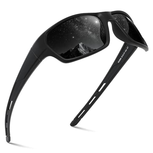 XVXV Sports Polarized Sunglasses for Men, Sun Glasses Wrap Around UV Protection for Driving Fishing Golf(black/grey)