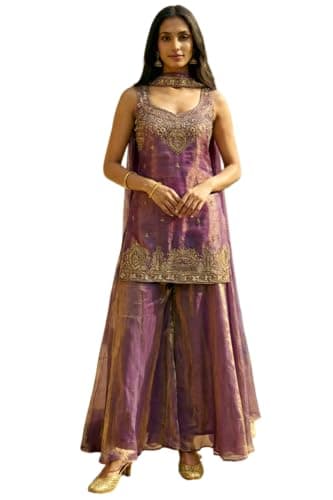 The Red Lion Enterprise Women Purple Sharara pair Space Silk Embroidered Dupatta Set Ethnic Indian Party Wear Suit (Purple, Large)