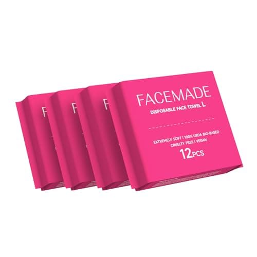FACEMADE 48 Count (4 Packs) Disposable Travel Towels, 100% USDA Biobased Face Towels Disposable for Outdoor Cleaning, Clean Towels for Remove, Cleanse & Dry, Super Soft and Thick Dry Wipes