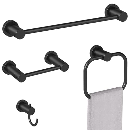 STWWO 4-Pieces Bathroom Hardware Set Black, Stainless Steel 16 Inch Towel Bar Set, Towel Racks for Bathroom Wall Mounted