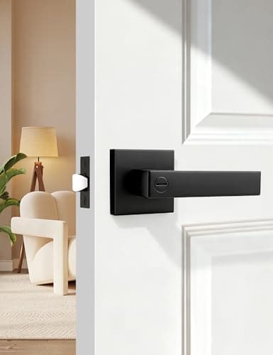 Gobrico 1 Pack Square Privacy Door Levers Locksets in Matte Black Finish, Bed/Bath Door Levers Keyless Interior Handles,Reversible for Left Right Handed Doors