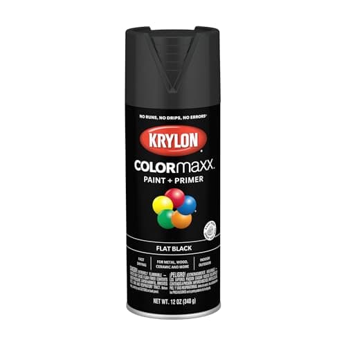 Krylon COLORmaxx Paint + Primer, Flat, Black, 12 oz