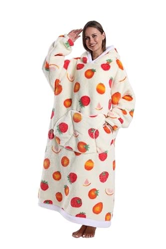 Capecage Blanket Hoodie, Long Hooded Blanket Sweatshirt as Birthday Gifts for Women Men, Long Wearable Blanket for Women Men. (Various Fruits)
