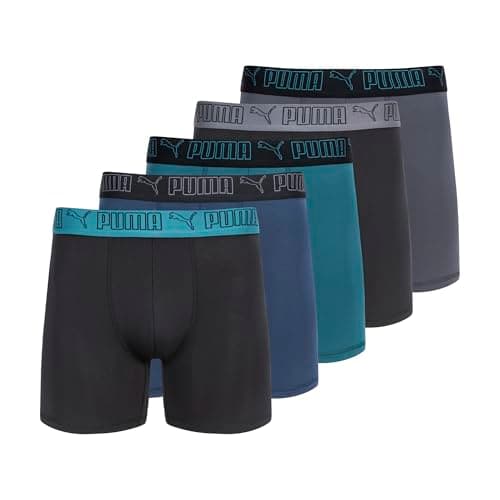 PUMA Men's 5 Pack Performance Boxer Briefs, Teal, Medium