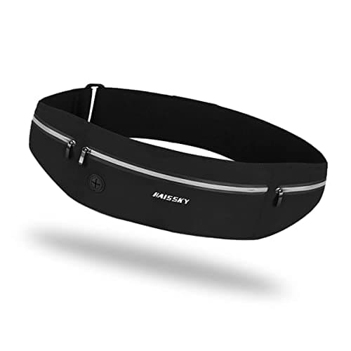 Slim Running Belt - 3 Pocket Running Fanny Pack, Adjustable Sweat Resistant Waist Bag for Men Women, Workout Exercise Fitness Phone Holder Fits All Phones - Runner Marathon Jogging Race Belt