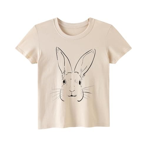 Cadidi Dinos Easter Shirts Bunny Tshirt Boys Girls Short Sleeve Cotton Tee Rabbit Graphic Beige T-Shirts Size 18-24 Months