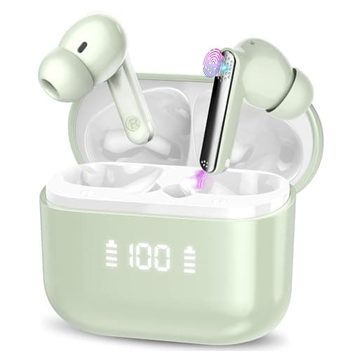 Wireless Earbuds Bluetooth 5.4 Headphones 48H Playback Hi-Fi Stereo Ear Buds with ENC Mic LED Display in Ear Earphones IPX7 Waterproof Earbuds for Laptop Pad Android/iOS Phones Sports Workout, Green